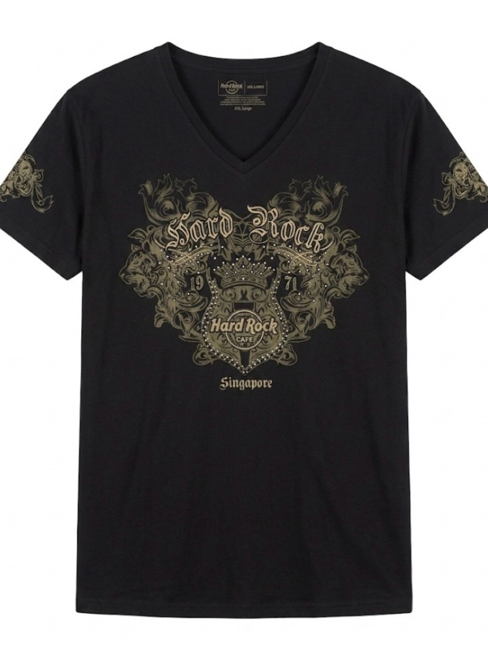 NWOT Y2K Hard Rock Couture graphic V-neck t-shirt detailing Singapore XXL